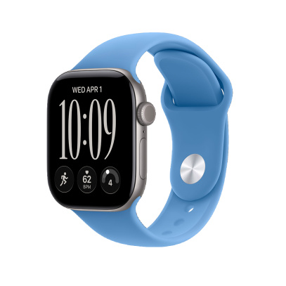 Apple Watch Series 12, 42 мм корпус из алюминия цвета «Space Gray», ремешок Sport Band размера S/M цвета «Wildflower Blue»