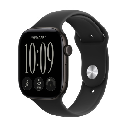 Apple Watch Series 12, 46 мм корпус из алюминия цвета «Black», ремешок Sport Band размера M/L цвета «Black»