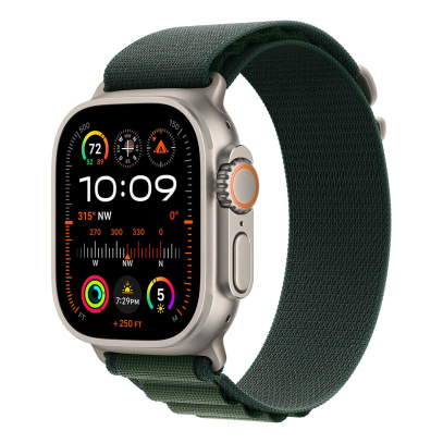 Apple Watch Ultra 2 (2024), 49 мм корпус из титана цвета «Natural», ремешок Alpine Loop размера M цвета «Dark Green»