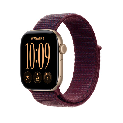 Apple Watch Series 12, 42 мм корпус из алюминия цвета «Light Gold», ремешок Sport Loop цвета «Burgundy»