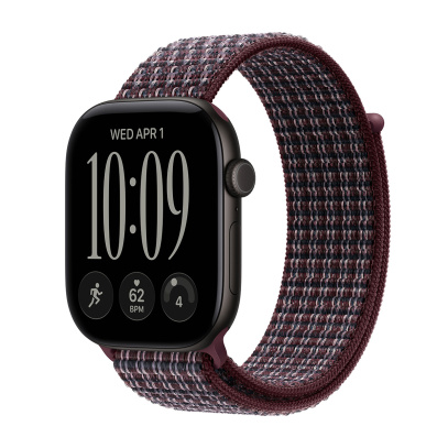 Apple Watch Series 12, 46 мм корпус из алюминия цвета «Black», ремешок Sport Loop цвета «Burgundy Plaid»