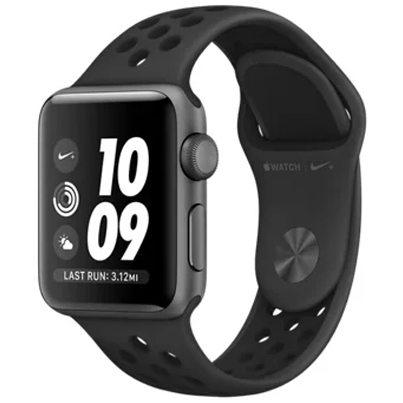 Apple Watch Nike+ Series 3 38 мм, корпус из алюминия цвета «серый космос», спортивный ремешок Nike цвета «антрацитовый/чёрный»