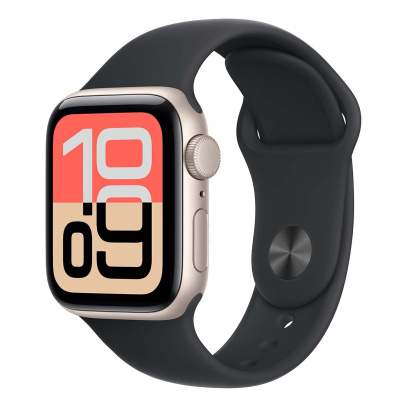 Apple Watch SE 3 (2025), 40 мм корпус из алюминия цвета «Starlight», ремешок Sport Band размера S/M цвета «Midnight» Apple Watch SE 3 (2025), 40 мм корпус из алюминия цвета «Starlight», ремешок Sport Band размера S/M цвета «Midnight»