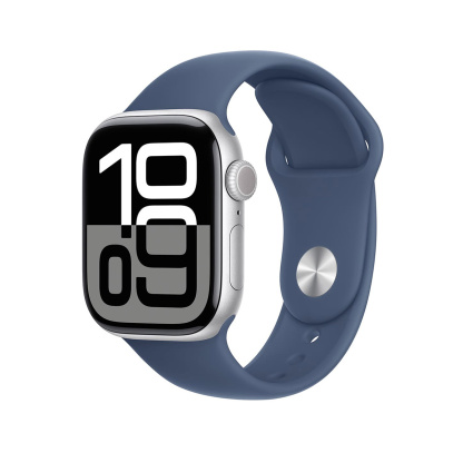 Apple Watch Series 10, 42 мм корпус из алюминия цвета «Silver», ремешок Sport Band размера S/M цвета «Denim»