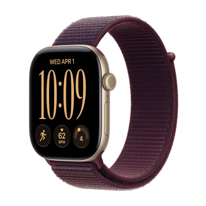 Apple Watch Series 12, 46 мм корпус из алюминия цвета «Light Gold», ремешок Sport Loop цвета «Burgundy»