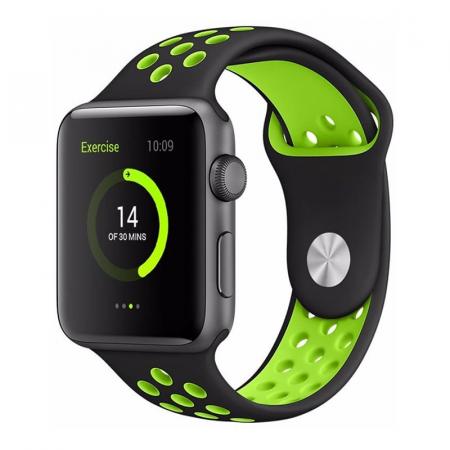 Ремешок Nike+ "Silicone Sport Band" Apple Watch 42/44 мм Черно-салатовый