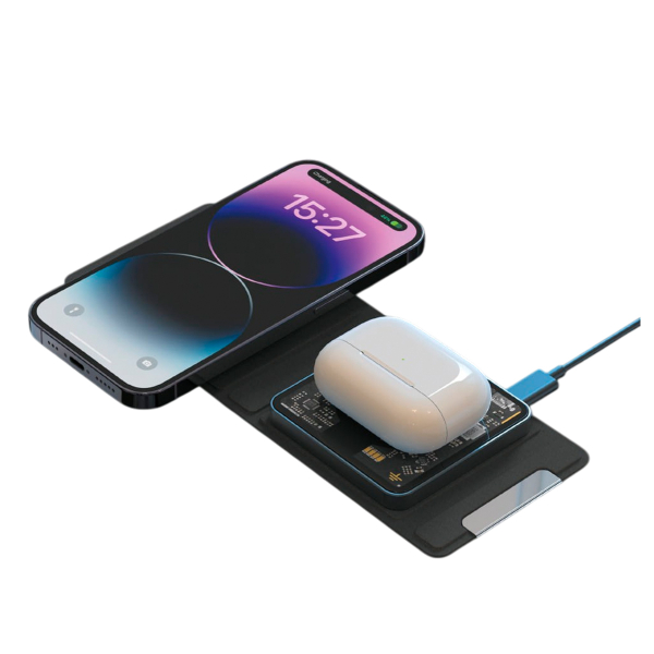 Беспроводная зарядная станция Deppa 2в1 Crystal MagSafe Fold Travel QI складная (23154) Black, чёрный