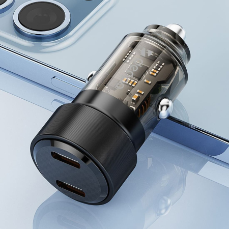 АЗУ Deppa USB С + USB-C, PD, QC 3.0, 50W, Crystal (11219) Прозрачный, черный