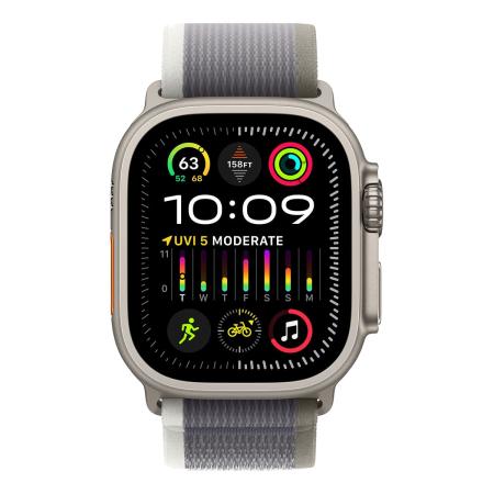 Apple Watch Ultra 2 (2023), 49 мм корпус из титана цвета «Natural», ремешок Trail Loop размера S/M цвета «Green/Gray»