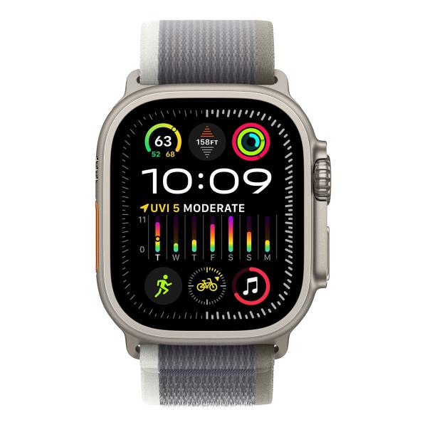 Apple Watch Ultra 2 (2023), 49 мм корпус из титана цвета «Natural», ремешок Trail Loop размера S/M цвета «Green/Gray»