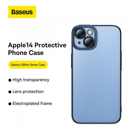 Чехол Baseus для iPhone 14 Glitter PC case +Tempered glass (ARMC021203) Синий