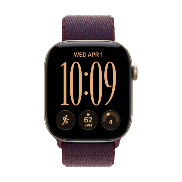 Apple Watch Series 12, 46 мм корпус из алюминия цвета «Light Gold», ремешок Sport Loop цвета «Burgundy»
