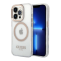 Чехол Guess для iPhone 15 Pro с MagSafe PC/TPU Metal outline Hard (GUHMP15LHTRMD) Transparent/Gold Прозрачный