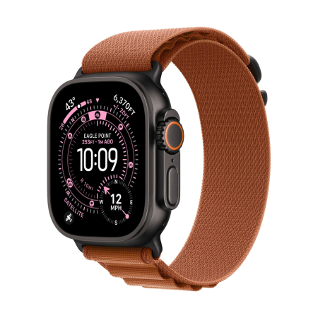 Apple Watch Ultra 3 (2025), 49 мм корпус из титана цвета «Black», ремешок Alpine Loop размера M цвета «Terra Cotta»