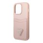 Чехол Guess для iPhone 14 Pro  PU Saffiano Double cardslot Metal triangle logo Hard (GUHCP14LPSATPP) Розовый