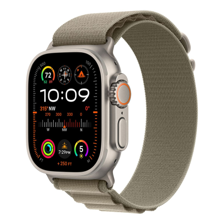 Apple Watch Ultra 2 (2023), 49 мм корпус из титана цвета «Natural», ремешок Alpine Loop размера L цвета «Olive»