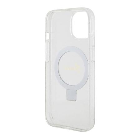 Чехол Guess для iPhone 15 с MagSafe PC/TPU Script logo + Ring stand Hard Glitter (GUHMP15SHRSGSD) Прозрачный