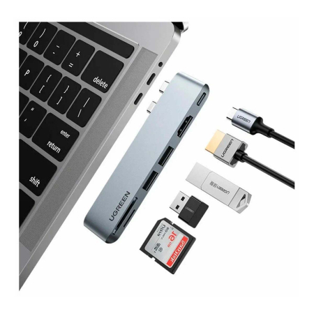 Хаб UGREEN USB-C 6в1 Multifunction Adapter CM380 USB-C+2xUSB-A+HDMI 4K30Hz+SD/TF (80856) Серый