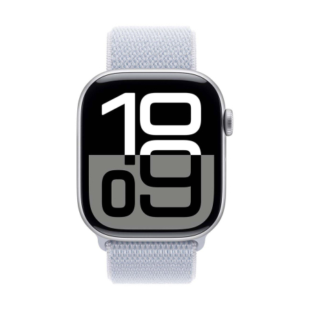 Apple Watch Series 10, 46 мм корпус из алюминия цвета «Silver», ремешок Sport Loop цвета «Blue Cloud»