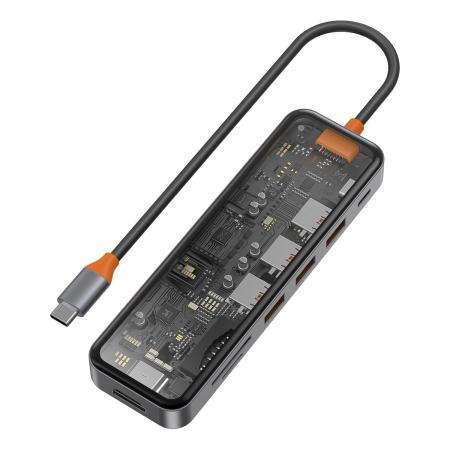 Хаб WiWU Cyber hub 7в1 USB3.0*3+SD/TF(3.0)+HDMI(4K30)+PD (CB007) Серый космос