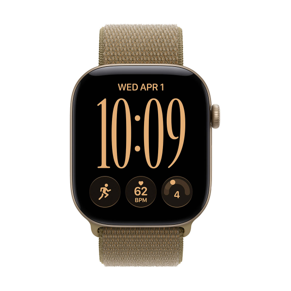 Apple Watch Series 12, 46 мм корпус из алюминия цвета «Light Gold», ремешок Sport Loop цвета «Olive»