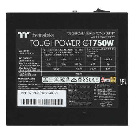 Блок питания Thermaltake Toughpower GT Gen.5 (PS-TPT-0750FNFAGE-3) Gold, 750 Вт Чёрный