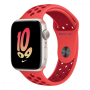 Apple Watch Nike SE (2022), 44 мм корпус из алюминия цвета «Starlight», ремешок Nike Sport Band размера M/L цвета «Bright Crimson/Gym Red»