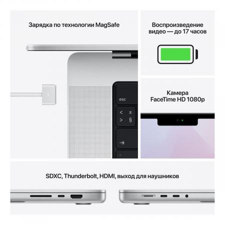 Apple MacBook Pro 14" (M1 Pro 8C CPU, 14C GPU, 2021) 16/512Gb SSD (MKGR3) Silver, серебристый