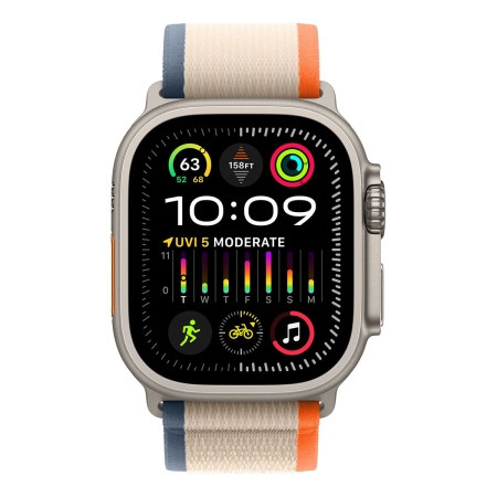 Apple Watch Ultra 2 (2023), 49 мм корпус из титана цвета «Natural», ремешок Trail Loop размера M/L цвета «Orange/Beige»