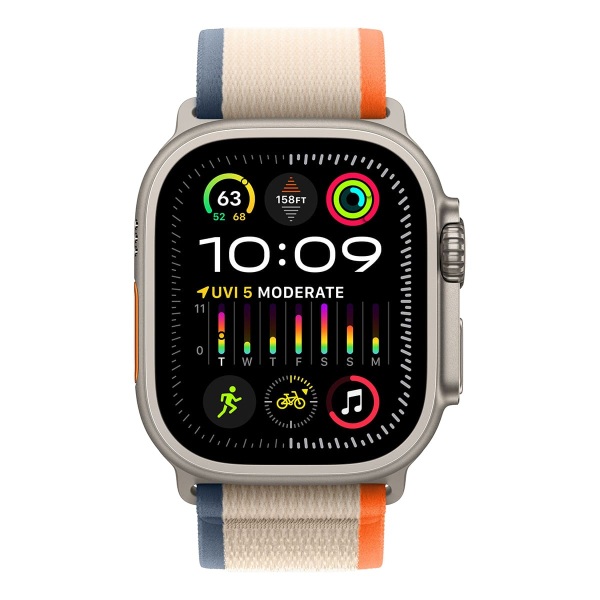 Apple Watch Ultra 2 (2023), 49 мм корпус из титана цвета «Natural», ремешок Trail Loop размера M/L цвета «Orange/Beige»
