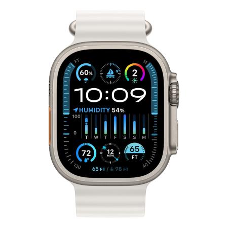 Apple Watch Ultra 2 (2023), 49 мм корпус из титана цвета «Natural», ремешок Ocean Band цвета «White»