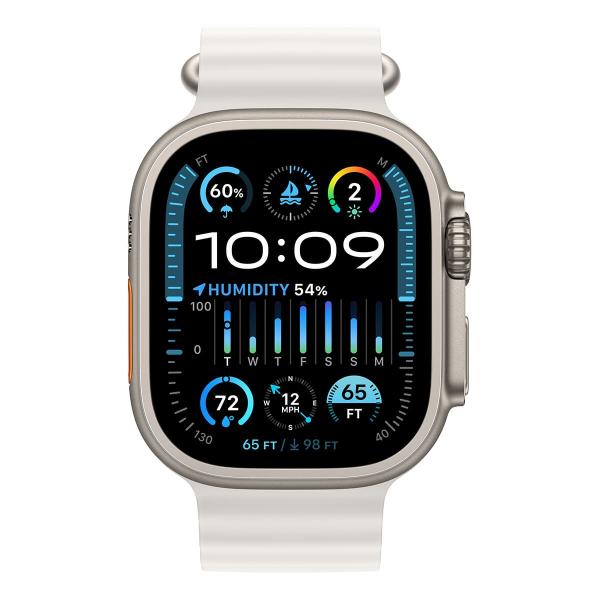 Apple Watch Ultra 2 (2023), 49 мм корпус из титана цвета «Natural», ремешок Ocean Band цвета «White»