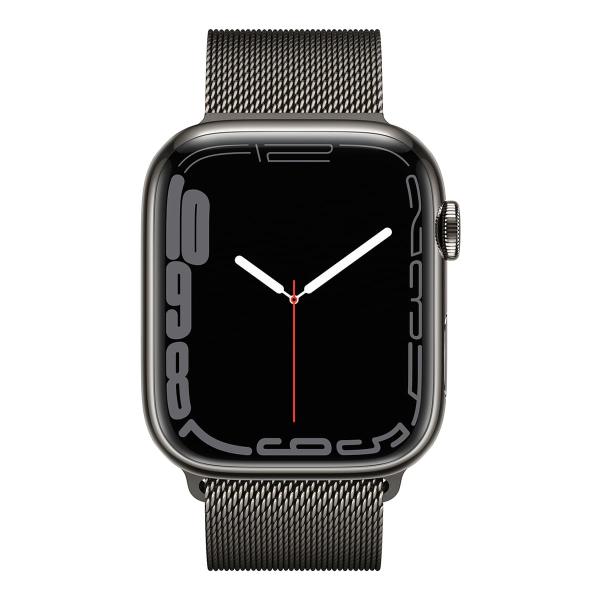 Apple Watch Series 7, 45 мм корпус из алюминия графитового цвета, миланский сетчатый браслет графитового цвета
