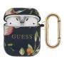 Чехол Guess с карабином для AirPods 1/2 CG Mobile TPU case with ring Marble design (GUACA2TPUBKFL03) С рисунком цветов, синий