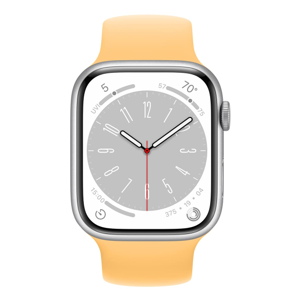 Apple Watch Series 8, 45 мм корпус из алюминия серебристого цвета, ремешок цвета «Sunglow»