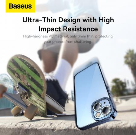 Чехол Baseus для iPhone 14 Glitter PC case +Tempered glass (ARMC021203) Синий