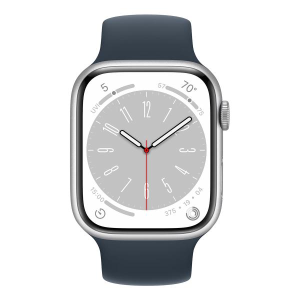 Apple Watch Series 8, 45 мм корпус из алюминия цвета «Silver», ремешок Solo Loop цвета «Storm Blue»