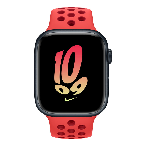Apple Watch Nike Series 8, 45 мм корпус из алюминия цвета «Midnight», ремешок Nike Sport Band размера M/L цвета «Bright Crimson/Gym Red»