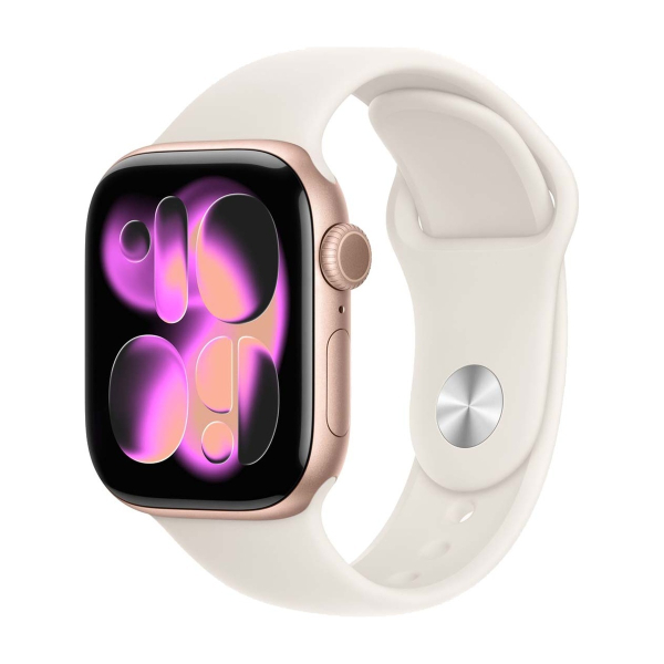 Apple Watch Series 11, 42 мм корпус из алюминия цвета «Rose Gold», ремешок Sport Band размера S/M цвета «Starlight»