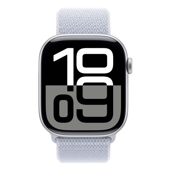 Apple Watch Series 10, 46 мм корпус из алюминия цвета «Silver», ремешок Sport Loop цвета «Blue Cloud»