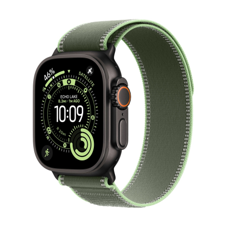 Apple Watch Ultra 3 (2025), 49 мм корпус из титана цвета «Black», ремешок Trail Loop размера S/M цвета «Green/Neon»