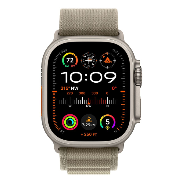 Apple Watch Ultra 2 (2023), 49 мм корпус из титана цвета «Natural», ремешок Alpine Loop размера M цвета «Olive»
