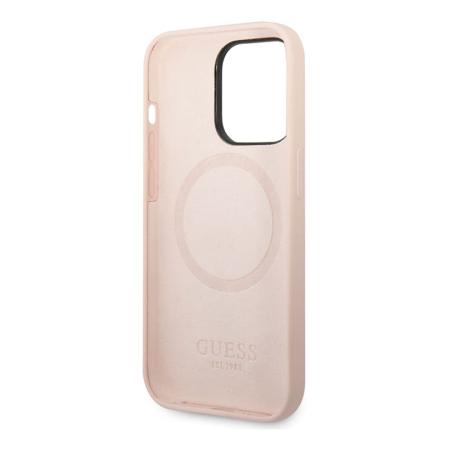 Чехол Guess для iPhone 14 Pro Max с Magsafe CG Mobile Liquid silicone Plate metal logo Hard (GUHMP14XSBPLP) Розовый