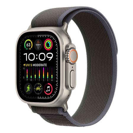Apple Watch Ultra 2 (2023), 49 мм корпус из титана цвета «Natural», ремешок Trail Loop размера S/M цвета «Blue/Black»